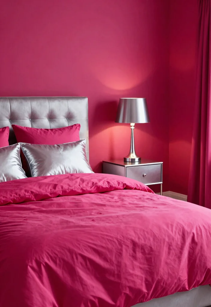 15 Silver Bedroom Decor Color Combos: Elegant Modern Shine - 14. Silver and Raspberry: Bold and Beautiful 1