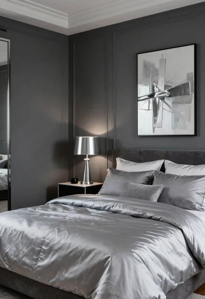 15 Silver Bedroom Decor Color Combos: Elegant Modern Shine - 4. Silver and Charcoal Gray: Timeless Elegance 1