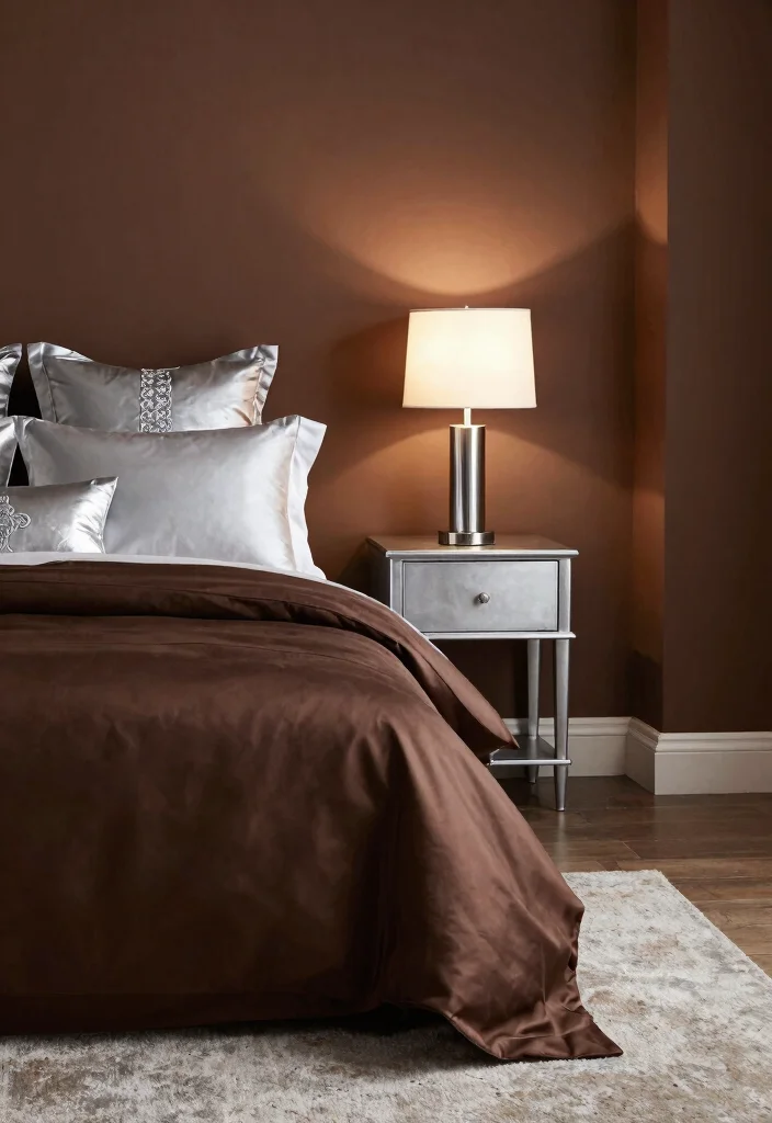 15 Silver Bedroom Decor Color Combos: Elegant Modern Shine - 9. Silver and Chocolate Brown: Warmth and Elegance 1