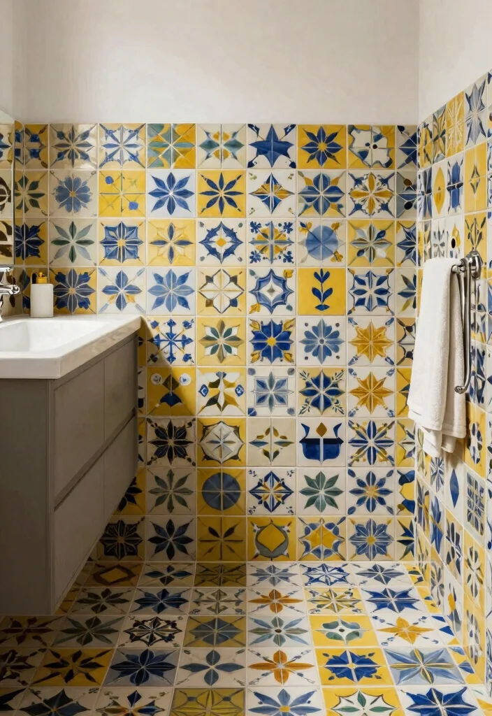 15 Spanish Tile Bathroom Ideas With Old World Beauty - 11. Bold Two-tone Tiles 1