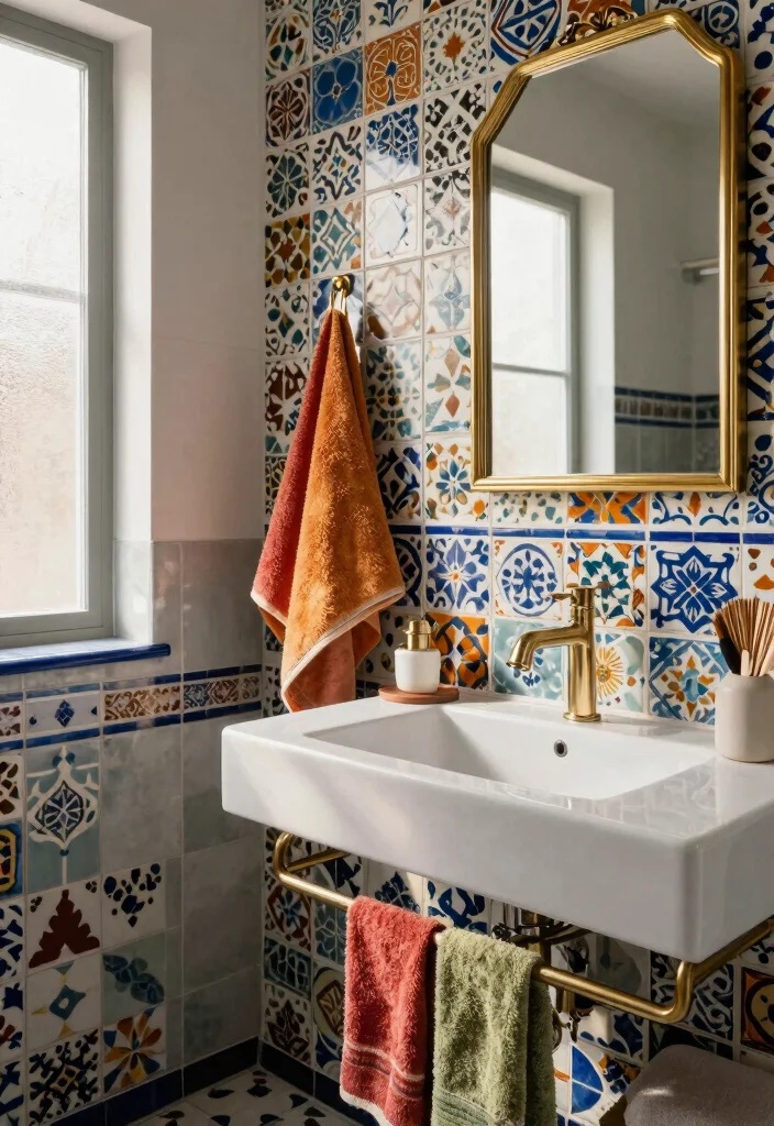 15 Spanish Tile Bathroom Ideas With Old World Beauty - 2. Colorful Moroccan-inspired Patterns 1