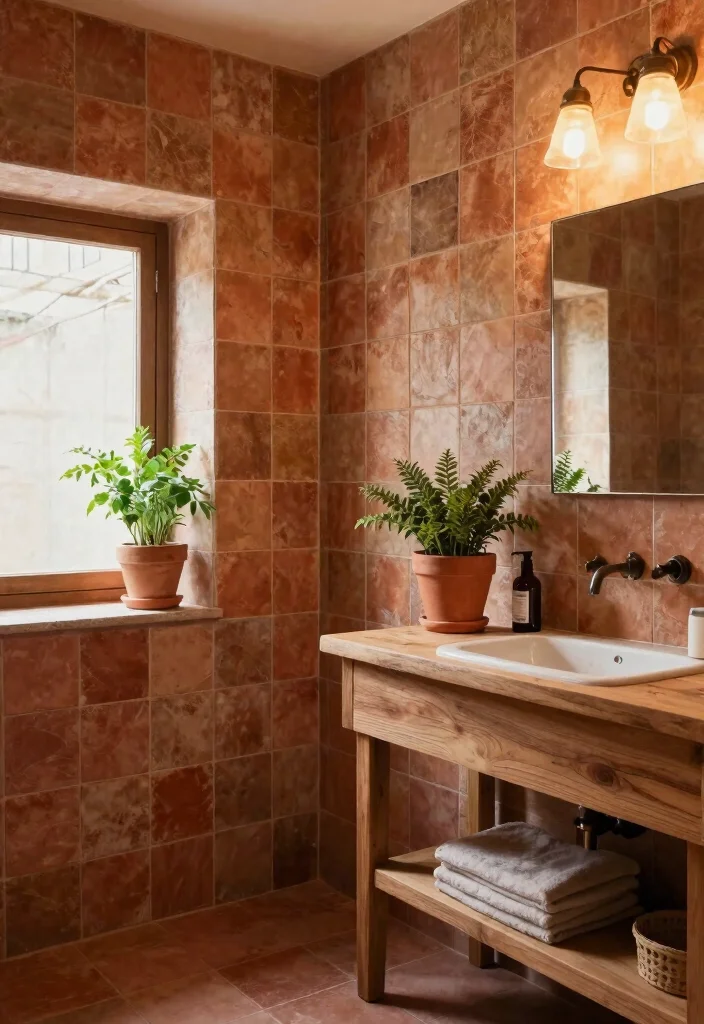 15 Spanish Tile Bathroom Ideas With Old World Beauty - 3. Rustic Earth-Toned Tiles 1