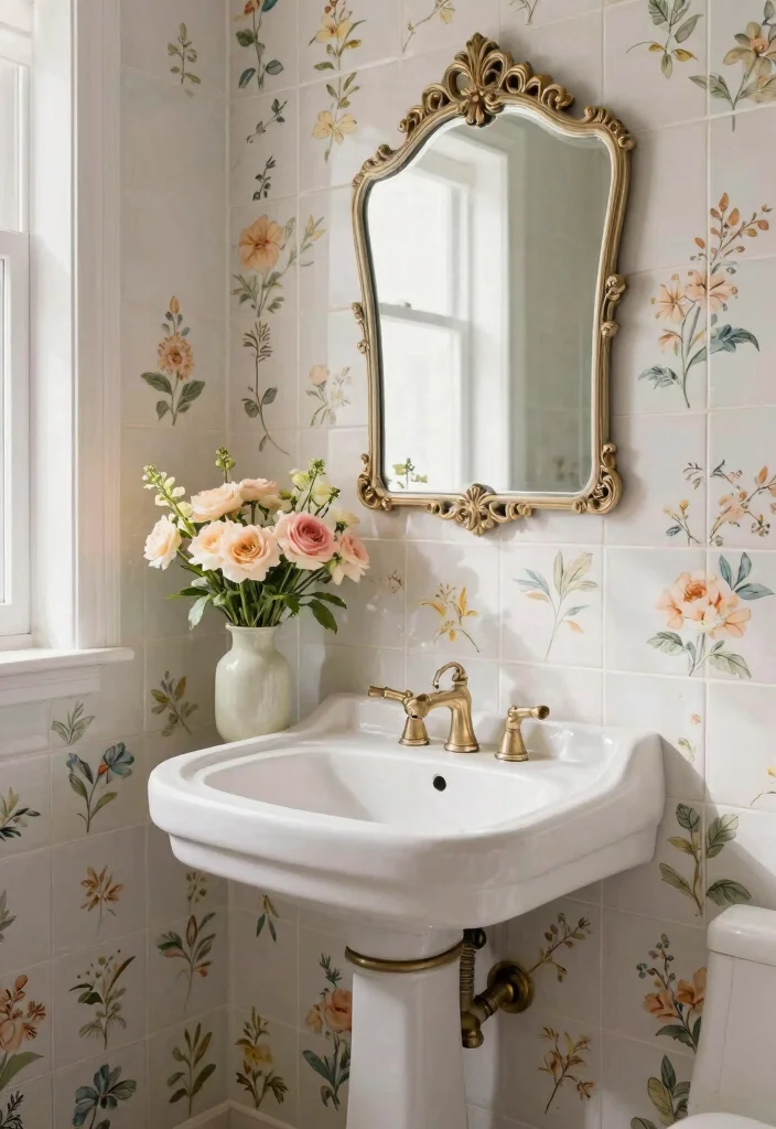 15 Spanish Tile Bathroom Ideas With Old World Beauty - 5. Vintage Floral Tiles 1