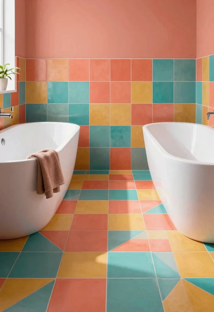 16 Bathroom Tile Layout Ideas That Change The Whole Look - 12. Bold Color Blocking for Modern Edge 1