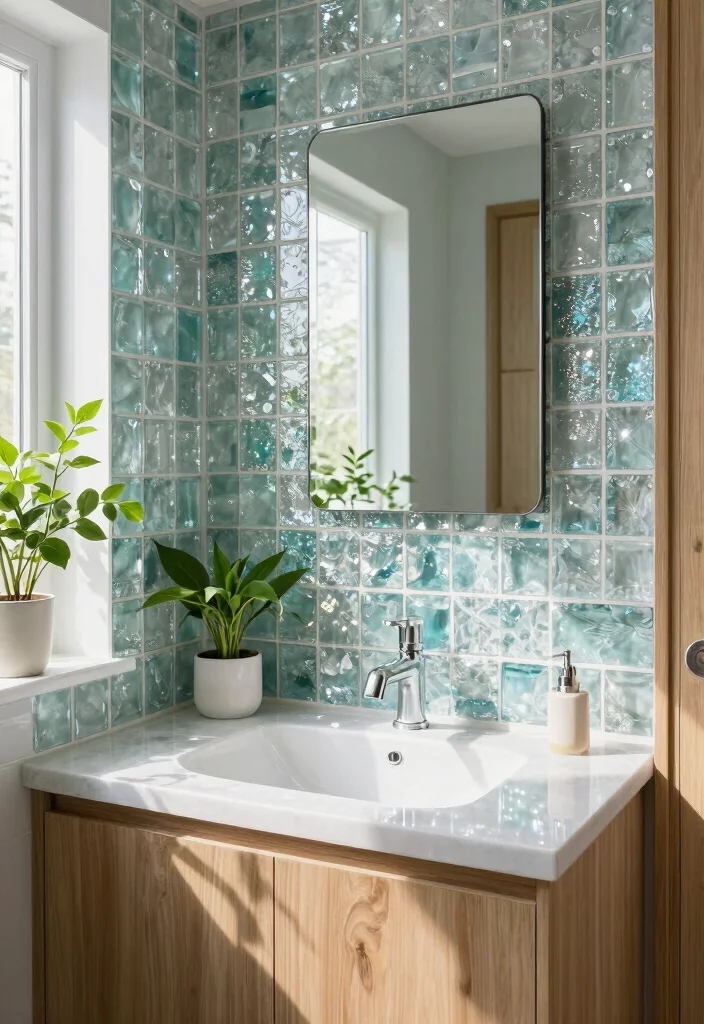 16 Bathroom Tile Layout Ideas That Change The Whole Look - 15. Eco-Friendly Glass Tiles for a Sparkling Finish 1
