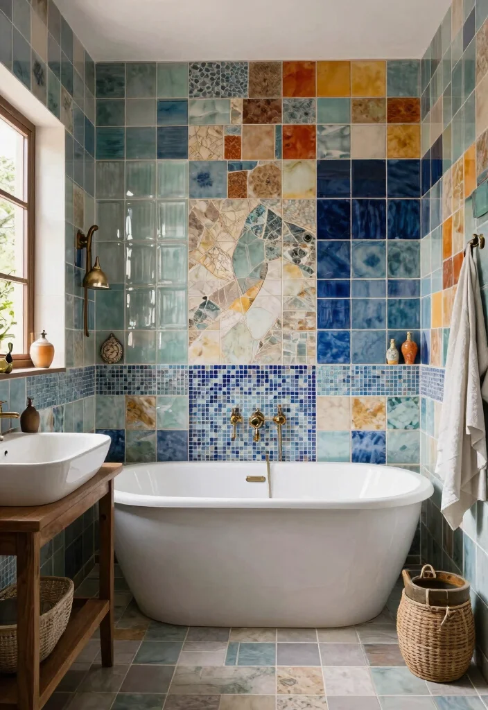 16 Bathroom Tile Layout Ideas That Change The Whole Look - 16. Mixed Materials for Eclectic Style 1