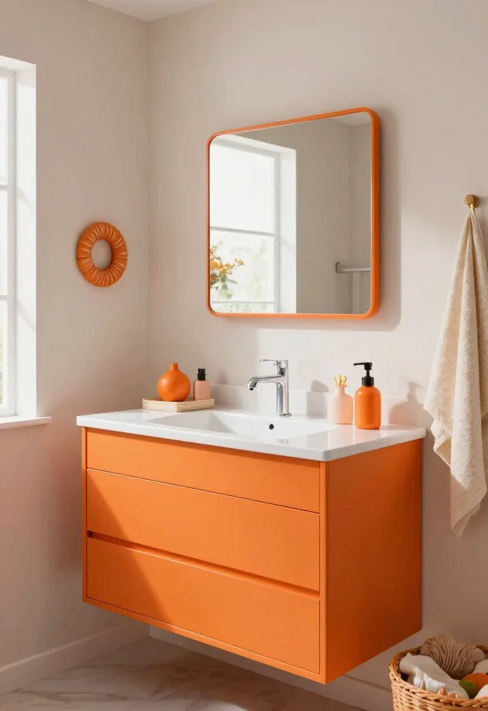16 Bathroom Vanity Color Ideas That Instantly Update Your Space - 12. Energetic Tangerine 1