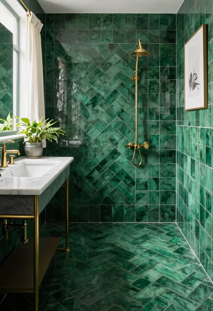 16 Dark Green Bathroom Tile Ideas With Rich Mood - 1. Deep Emerald Elegance 1