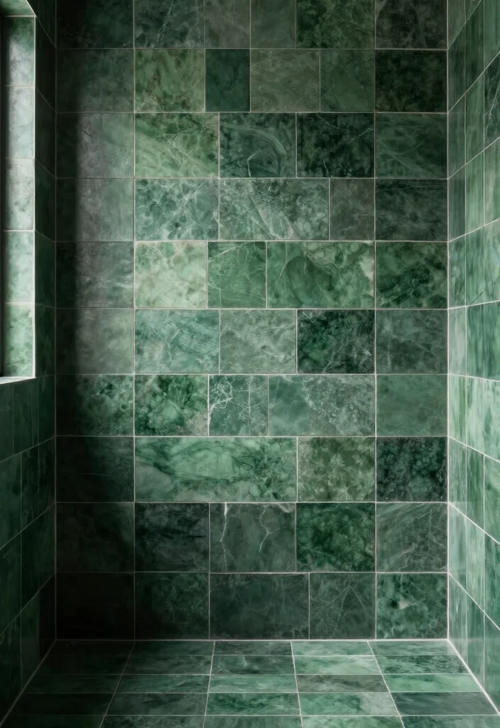 16 Dark Green Bathroom Tile Ideas With Rich Mood - 15. Layered Dark Green Tiles 1