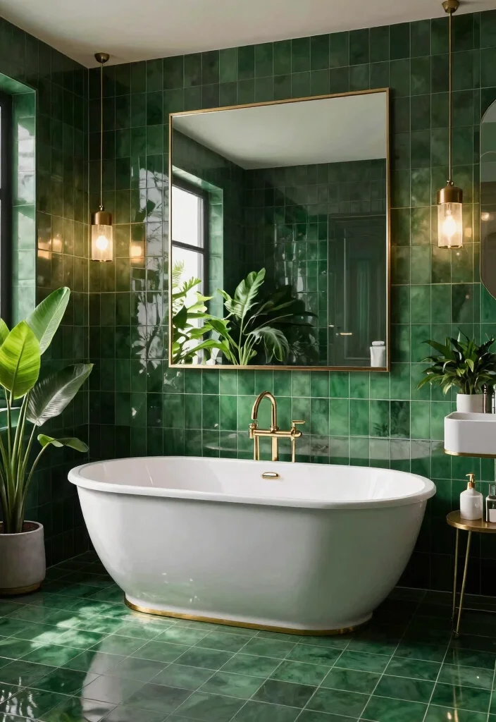 16 Dark Green Bathroom Tile Ideas With Rich Mood - 5. Glossy Dark Green Tiles 1