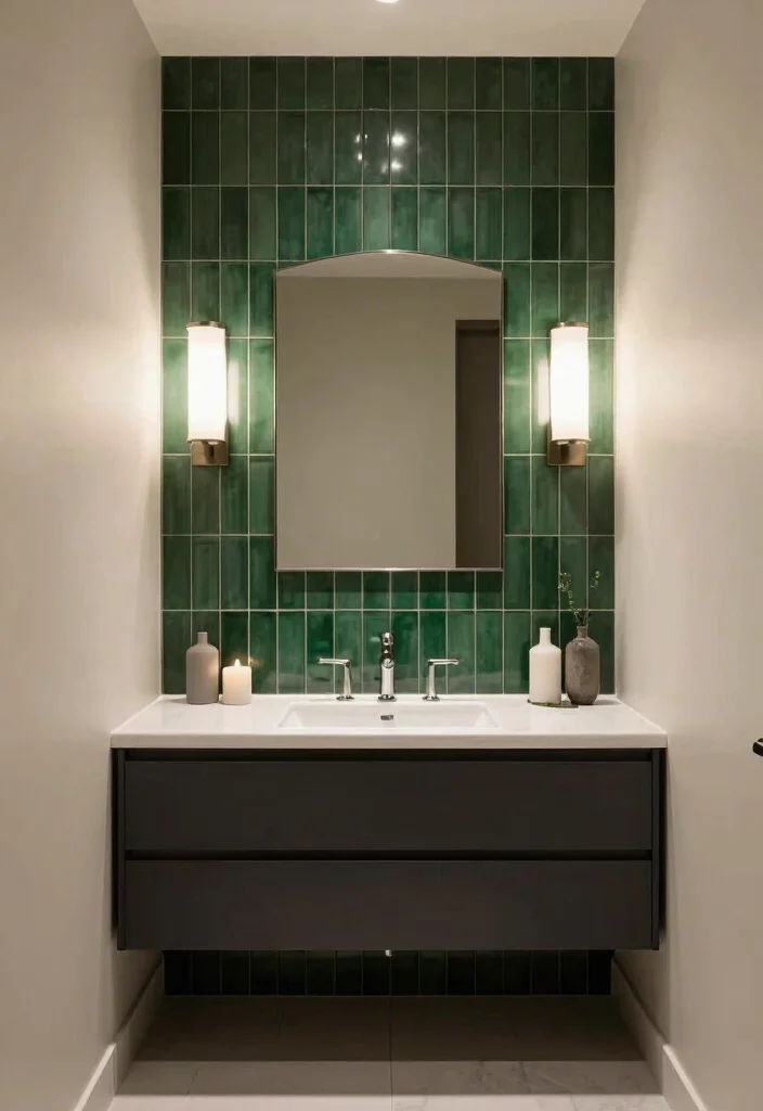 16 Dark Green Bathroom Tile Ideas With Rich Mood - 7. Dark Green Tile Accent Walls 1