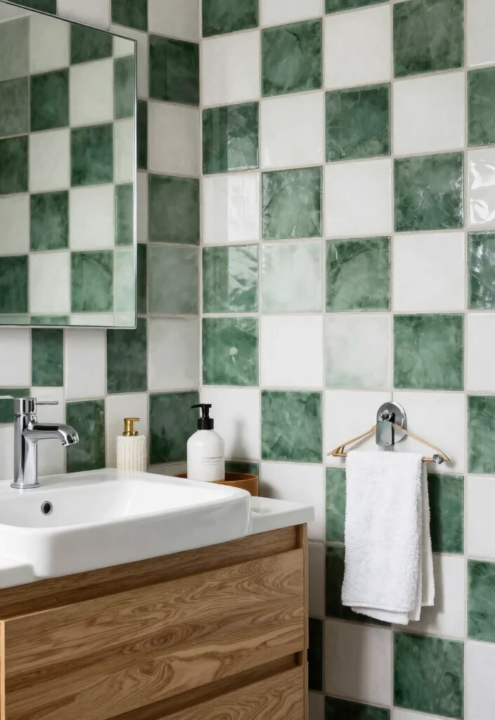 16 Dark Green Bathroom Tile Ideas With Rich Mood - 8. Dark Green and White Tile Combinations 1