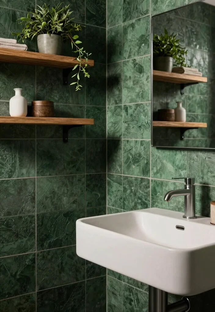 16 Dark Green Bathroom Tile Ideas With Rich Mood - 9. Textured Dark Green Tiles 1