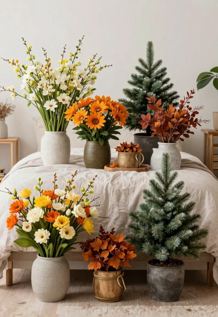 16 Fake Plants Decor Bedroom Ideas: Low Maintenance Freshness - 16. Seasonal Decor with Faux Plants 1