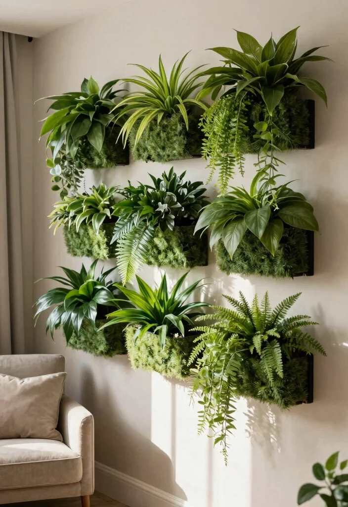 16 Fake Plants Decor Bedroom Ideas: Low Maintenance Freshness - 9. Faux Wall Garden for Instant Greenery 1