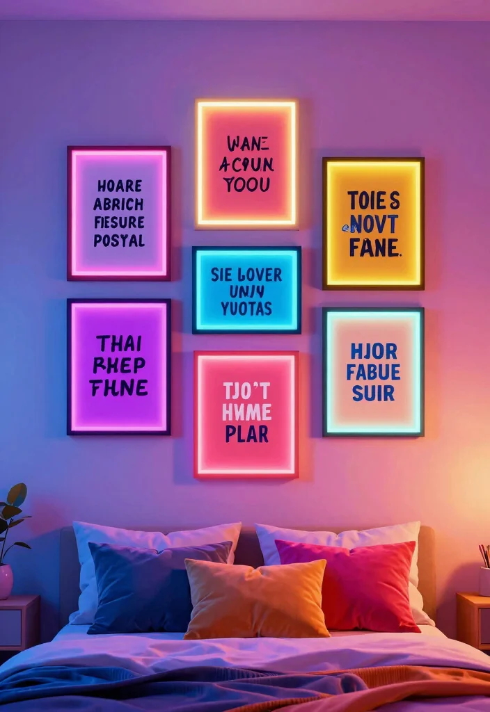 16 Frames on Wall Bedroom Aesthetic Ideas for a Clean, Curated Look - 13. Neon and LED Frames 1