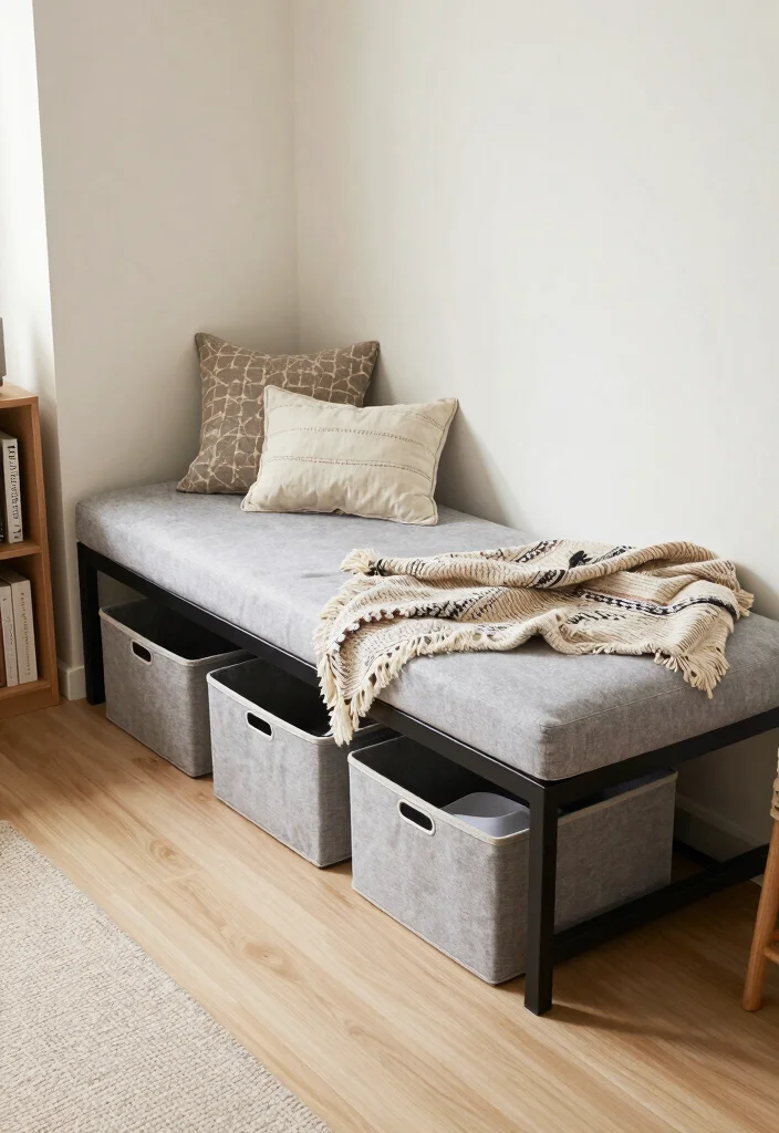 16 Futon Bedroom Ideas for Small Spaces: Flexible Living at Its Best - 7. Futon with Under-Bed Storage 1