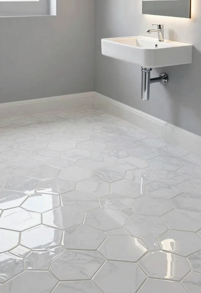 16 Hexagon Tile Bathroom Floor Ideas With Timeless Style - 10. Glossy Finishes for a Polished Look 1