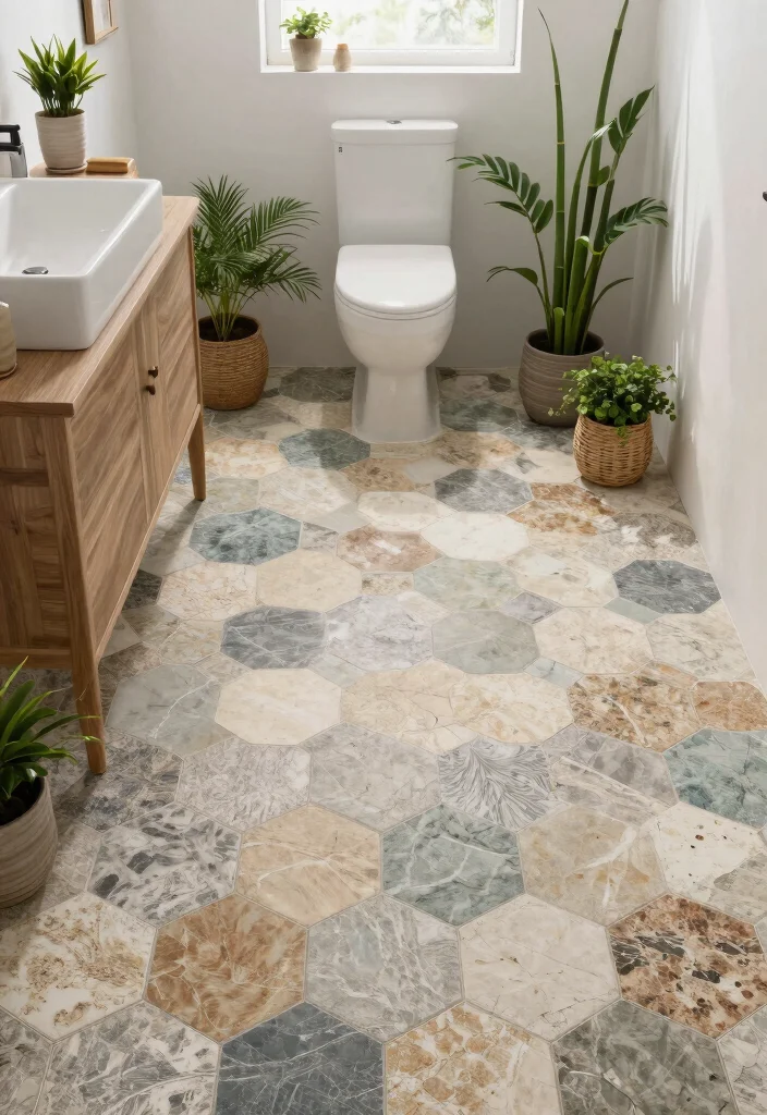 16 Hexagon Tile Bathroom Floor Ideas With Timeless Style - 7. Eco-Friendly Recycled Tiles 1