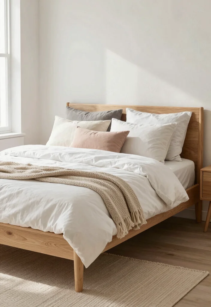 16 Light Wood Furniture Bedroom Ideas: Warm Natural Calm - 1. Light Wood Bed Frame with Cozy Linens 1