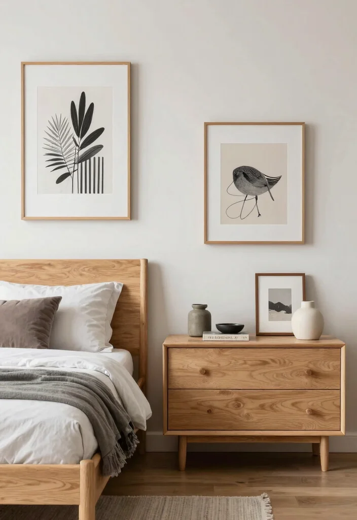 16 Light Wood Furniture Bedroom Ideas: Warm Natural Calm - 16. Personal Touches with Artwork and Decor 1