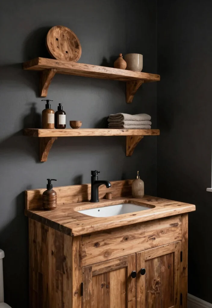 16 Moody Bathroom Ideas With Dark Cozy Vibes - 12. Rustic Wood Accents 1