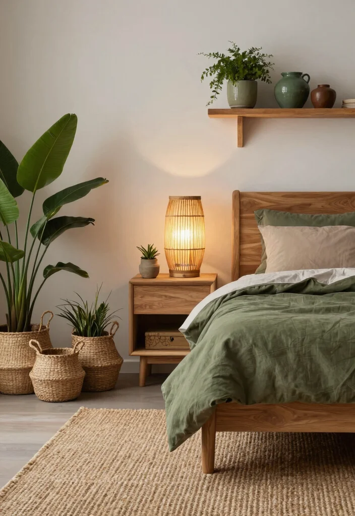 16 Olive Green Comforter Bedroom Ideas: Soft Natural Layers - 2. Natural Elements and Decor 1
