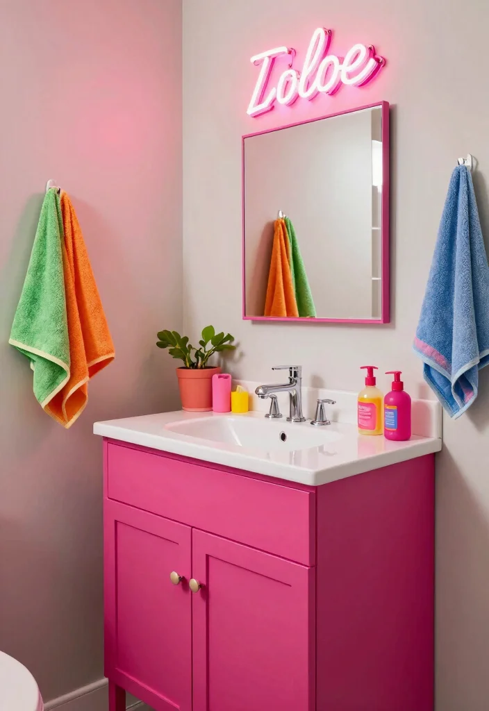 16 Painted Bathroom Vanity Ideas For A Budget Friendly Refresh - 15. Playful Neon Accents 1
