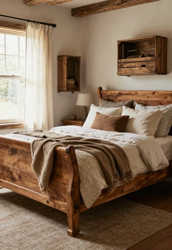 16 Sleigh Bed Bedroom Ideas for Classic Cozy Elegance - 2. Rustic Wood Accents 1