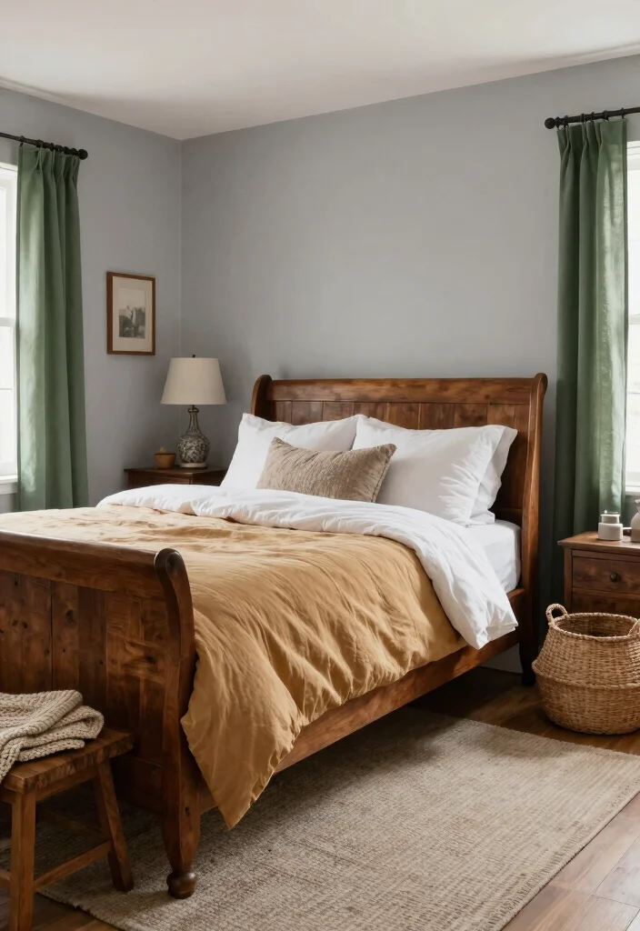 16 Sleigh Bed Bedroom Ideas for Classic Cozy Elegance - 3. Cozy Farmhouse Color Palette 1