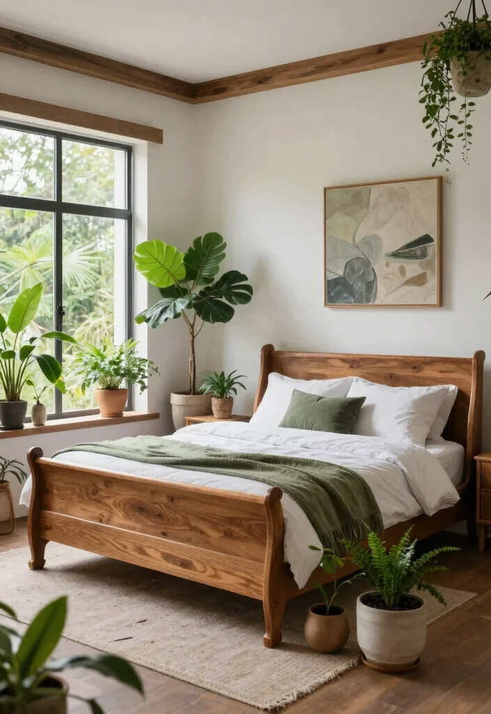 16 Sleigh Bed Bedroom Ideas for Classic Cozy Elegance - 7. Natural Elements 1