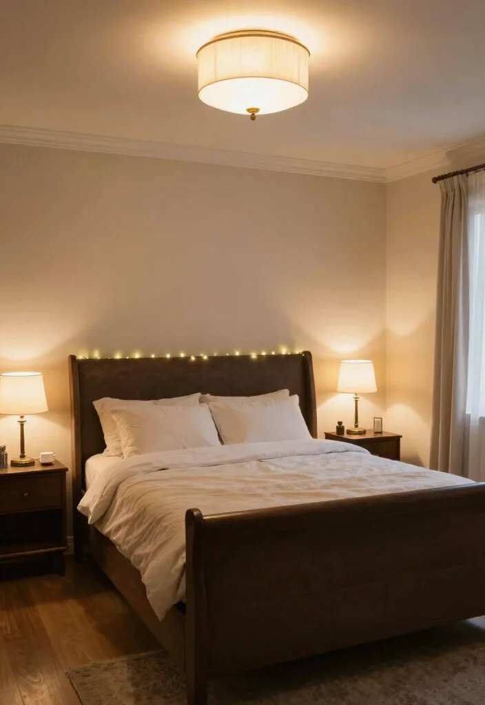 16 Sleigh Bed Bedroom Ideas for Classic Cozy Elegance - 8. Layered Lighting 1