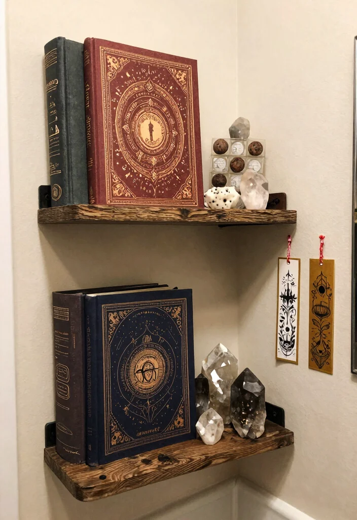 16 Witchy Bathroom Ideas With Mystical Mood - 14. Spellbook Display 1