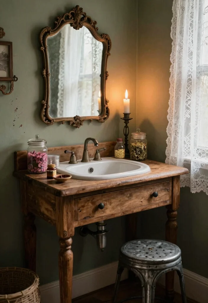 16 Witchy Bathroom Ideas With Mystical Mood - 5. Vintage Finds 1