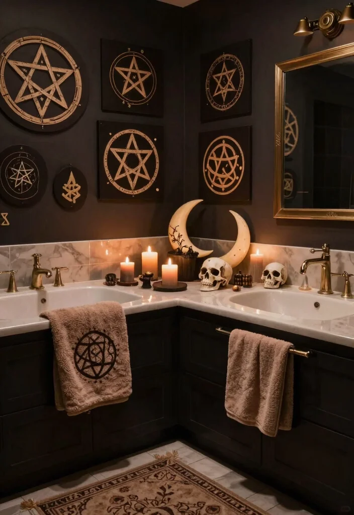 16 Witchy Bathroom Ideas With Mystical Mood - 6. Occult Symbols 1