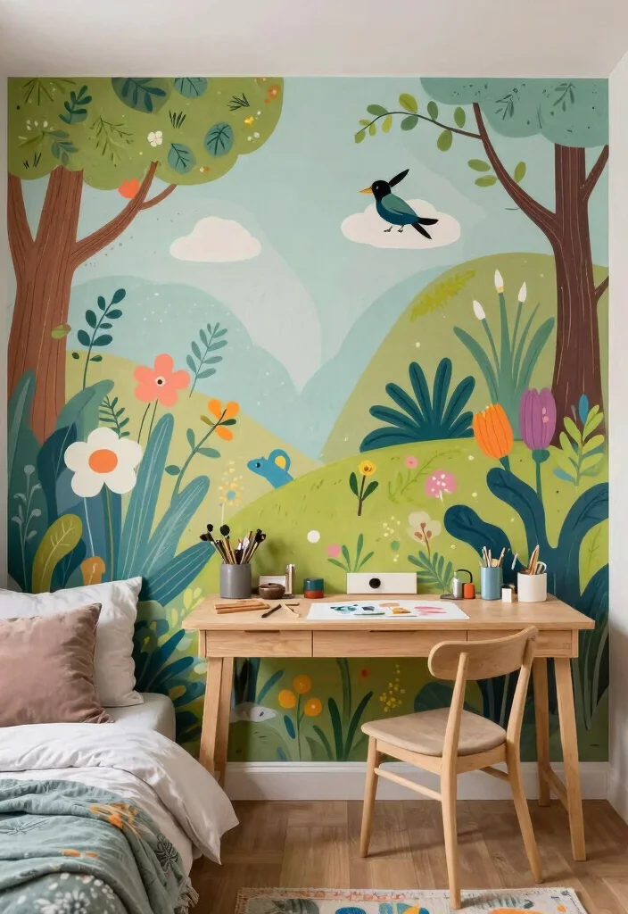 17 Bedroom Craft Room Combo Ideas: Creative Functional Space - 10. Artistic Wall Murals 1