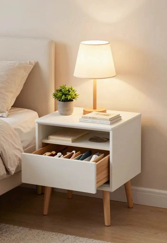 17 Bedroom Craft Room Combo Ideas: Creative Functional Space - 3. Dual-Purpose Bedside Table 1