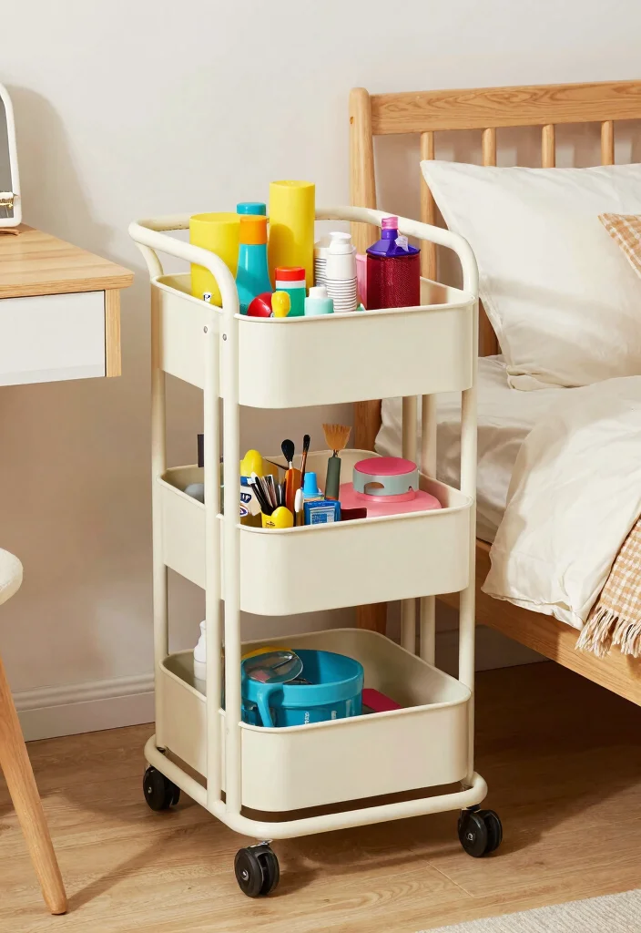 17 Bedroom Craft Room Combo Ideas: Creative Functional Space - 5. Integrated Crafting Cart 1