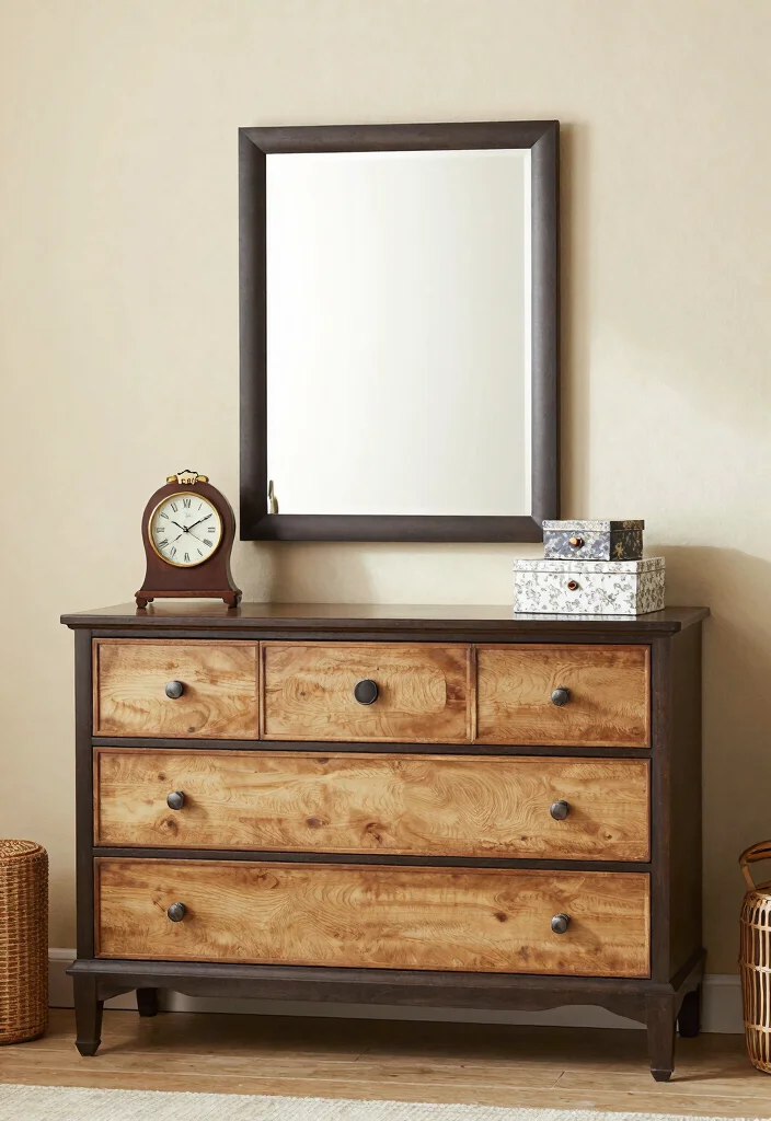17 Bedroom Dresser Decor With Mirror Ideas for a Polished Look - 12. Vintage Glam with a Modern Twist 1