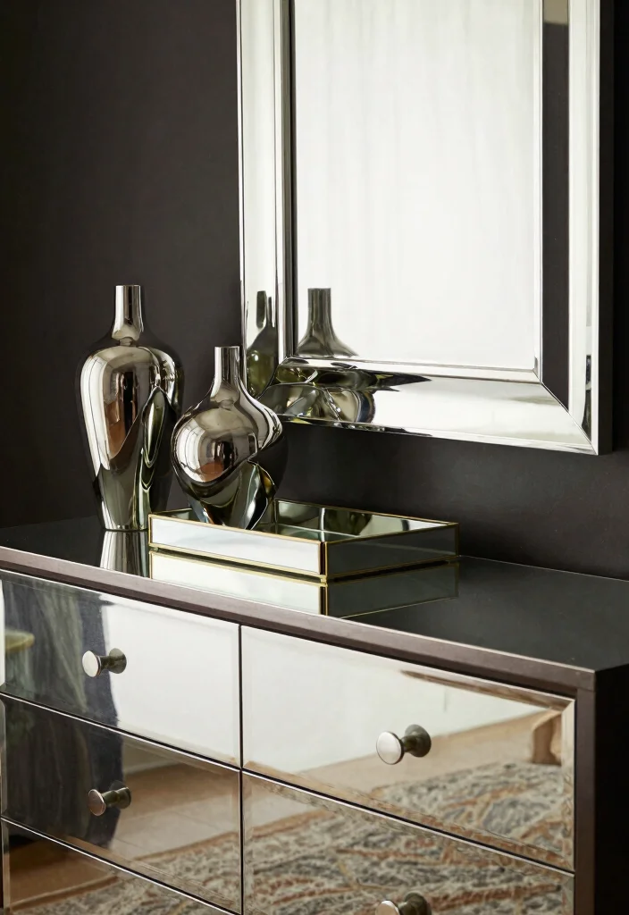 17 Bedroom Dresser Decor With Mirror Ideas for a Polished Look - 17. Reflective Decor Accents for Dimension 1
