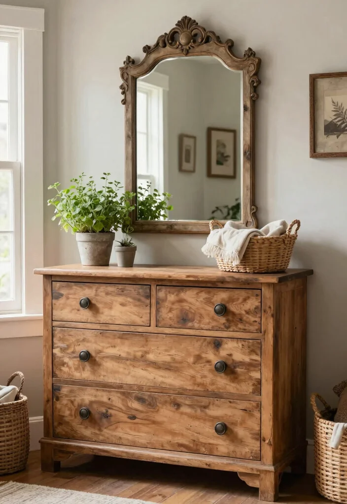 17 Bedroom Dresser Decor With Mirror Ideas for a Polished Look - 2. Rustic Charm with Natural Elements 1