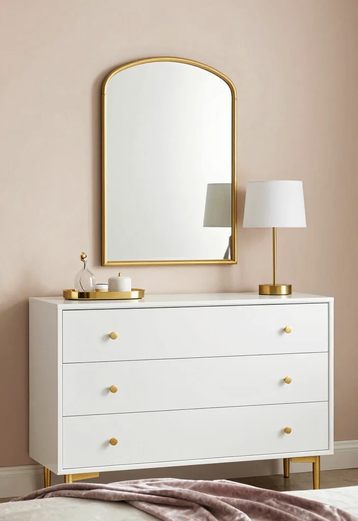 17 Bedroom Dresser Decor With Mirror Ideas for a Polished Look - 4. Elegant Touches with Gold Accents 1