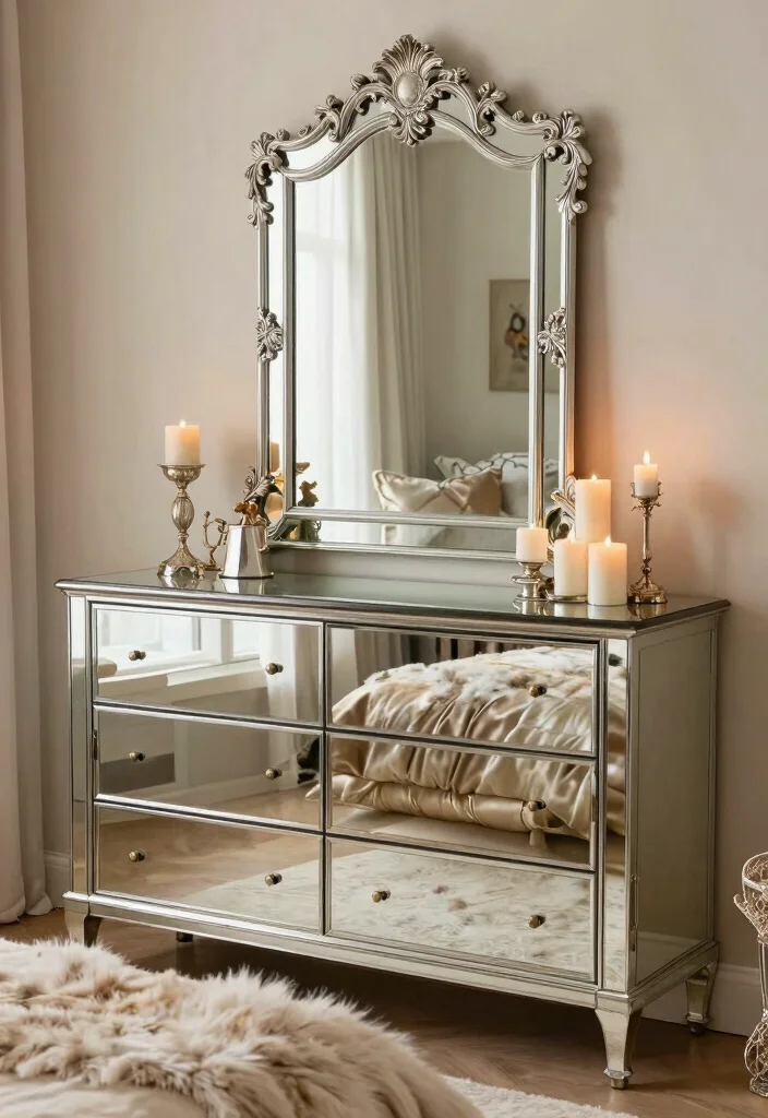 17 Bedroom Dresser Decor With Mirror Ideas for a Polished Look - 7. Glamorous Hollywood Style 1