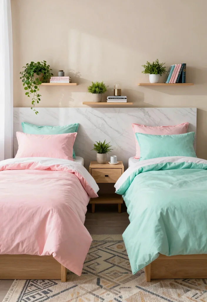 17 Bedroom Ideas With 2 Beds: Stylish Shared Layouts - 2. Twin Beds with a Shared Headboard 1