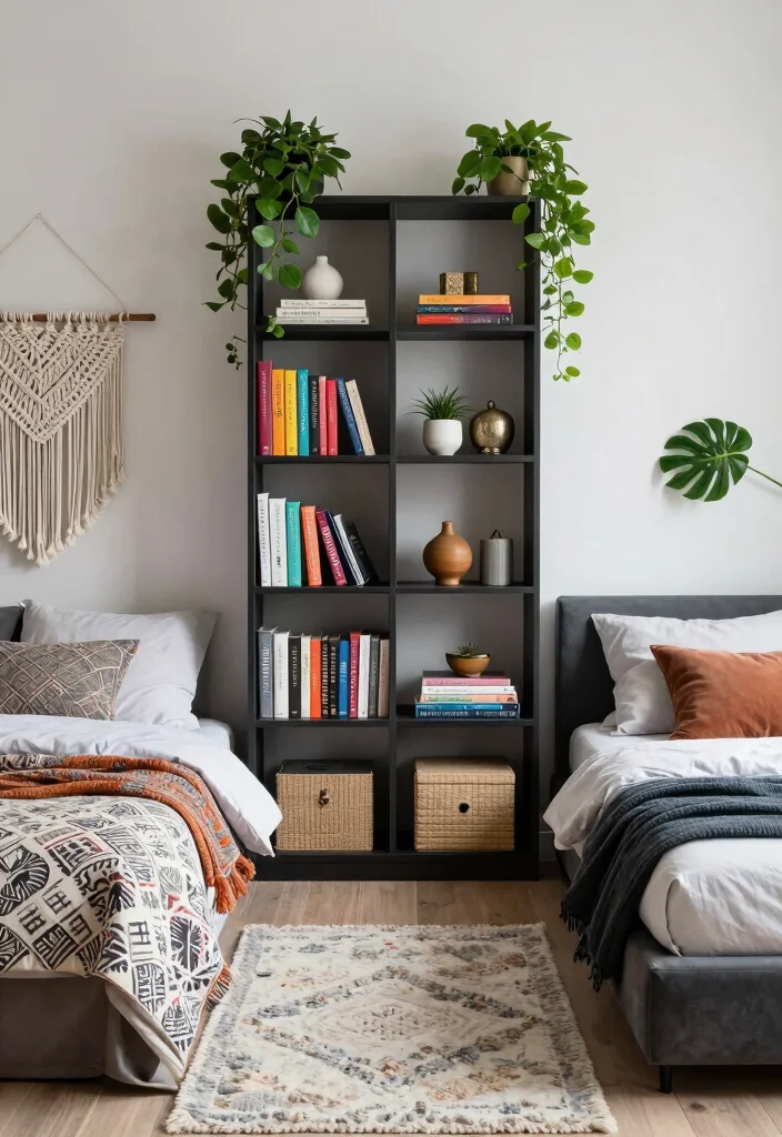 17 Bedroom Ideas With 2 Beds: Stylish Shared Layouts - 3. Divided Spaces with Room Dividers 1