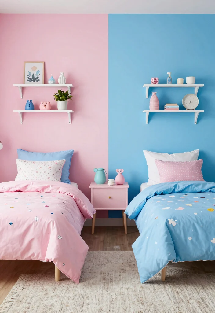 17 Bedroom Ideas With 2 Beds: Stylish Shared Layouts - 4. Color-Coded Zones 1