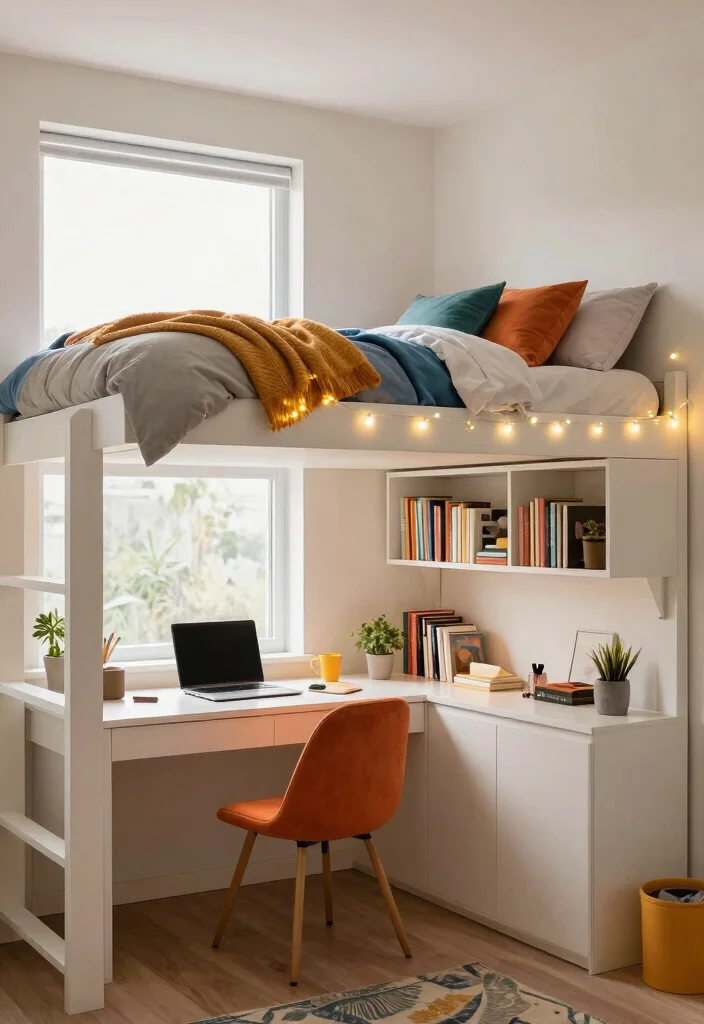 17 Bedroom Ideas With 2 Beds: Stylish Shared Layouts - 5. Lofted Beds with Study Areas 1