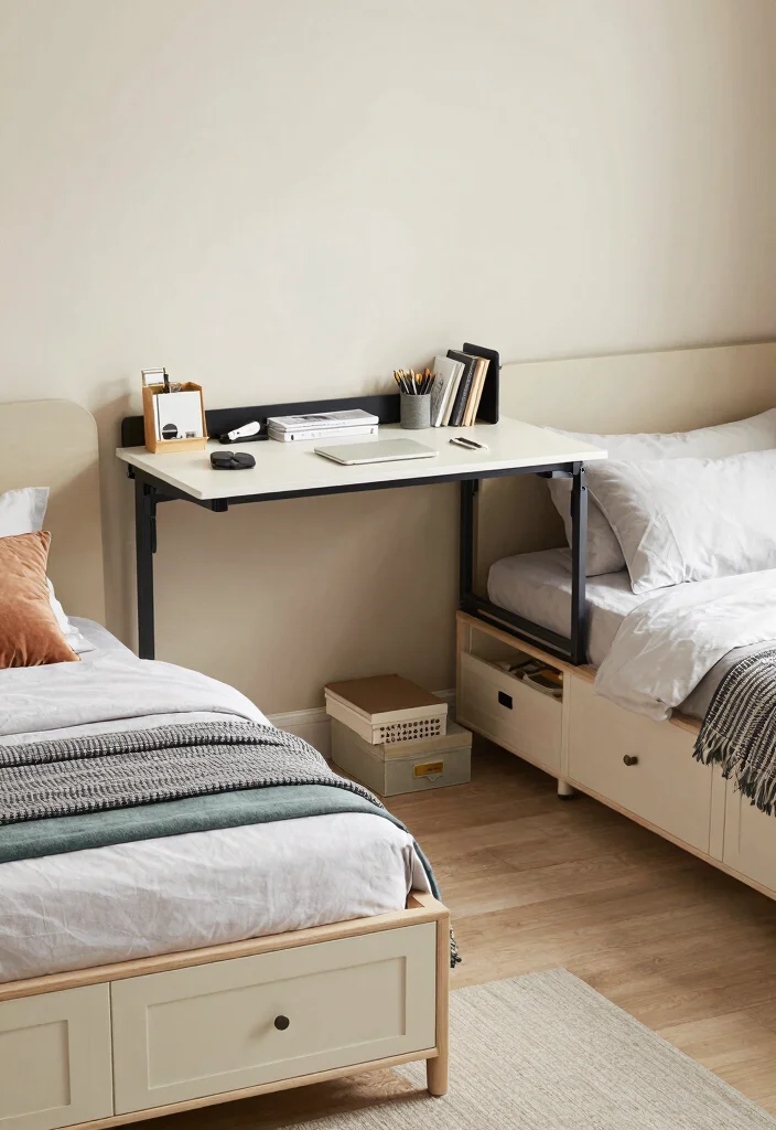 17 Bedroom Ideas With 2 Beds: Stylish Shared Layouts - 8. Combining Functionality with Style 1