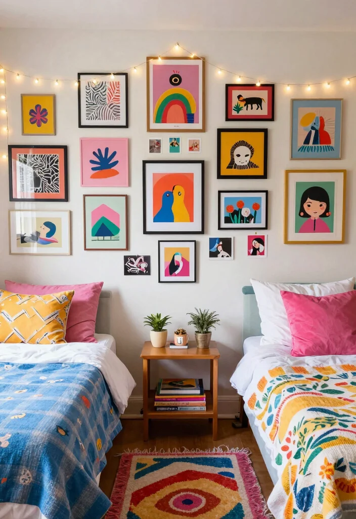 17 Bedroom Ideas With 2 Beds: Stylish Shared Layouts - 9. Personalized Wall Art and Decor 1
