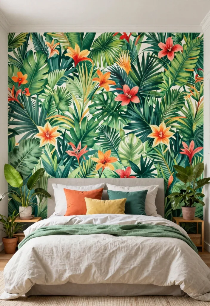 17 Bedroom With Accent Wall Ideas Simple High Impact - 13. Tropical Vibes 1